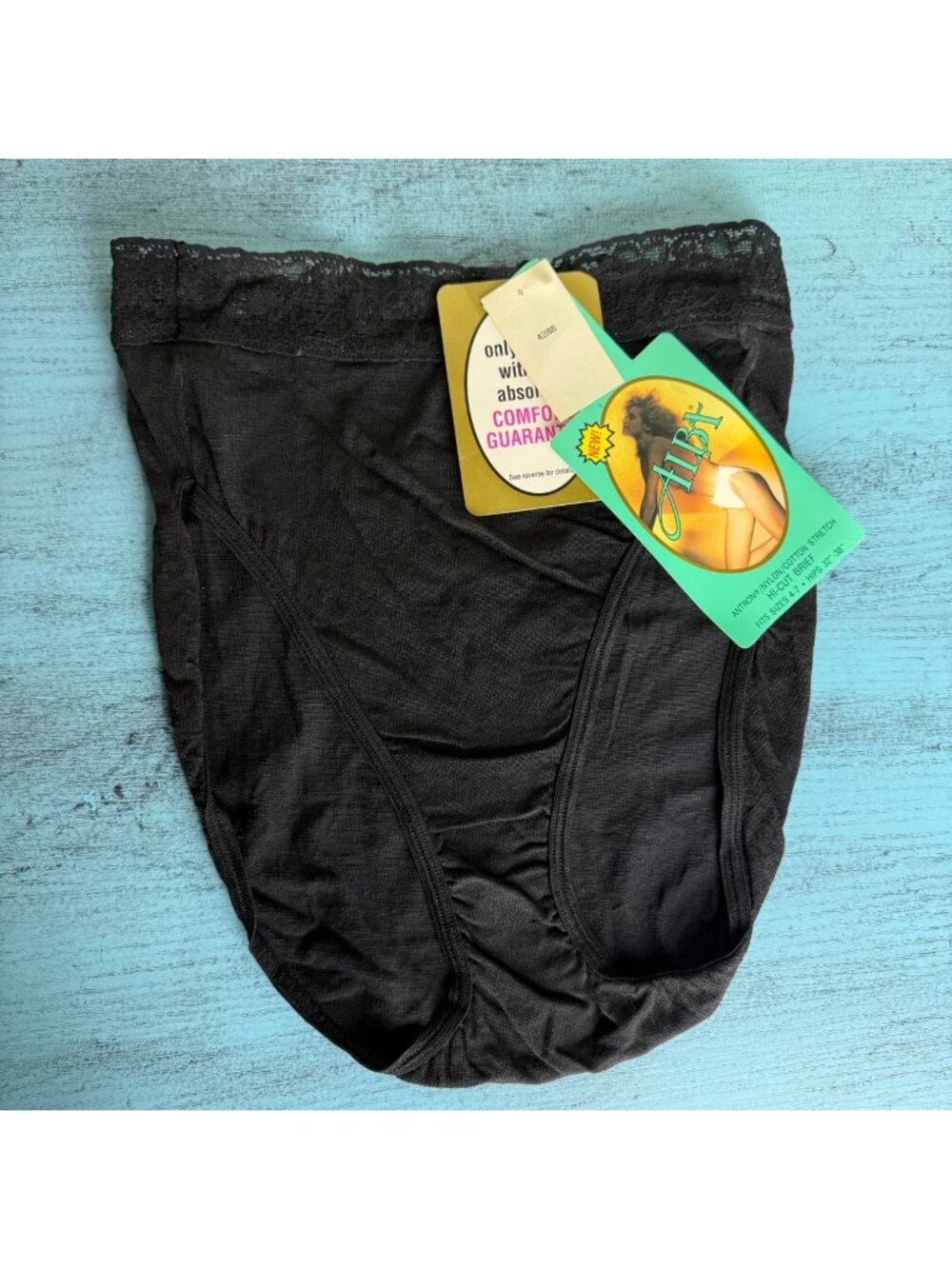 NWT Vtg 80s Alba Nylon Lace High French Cut Panties In Black Sz 4-7
